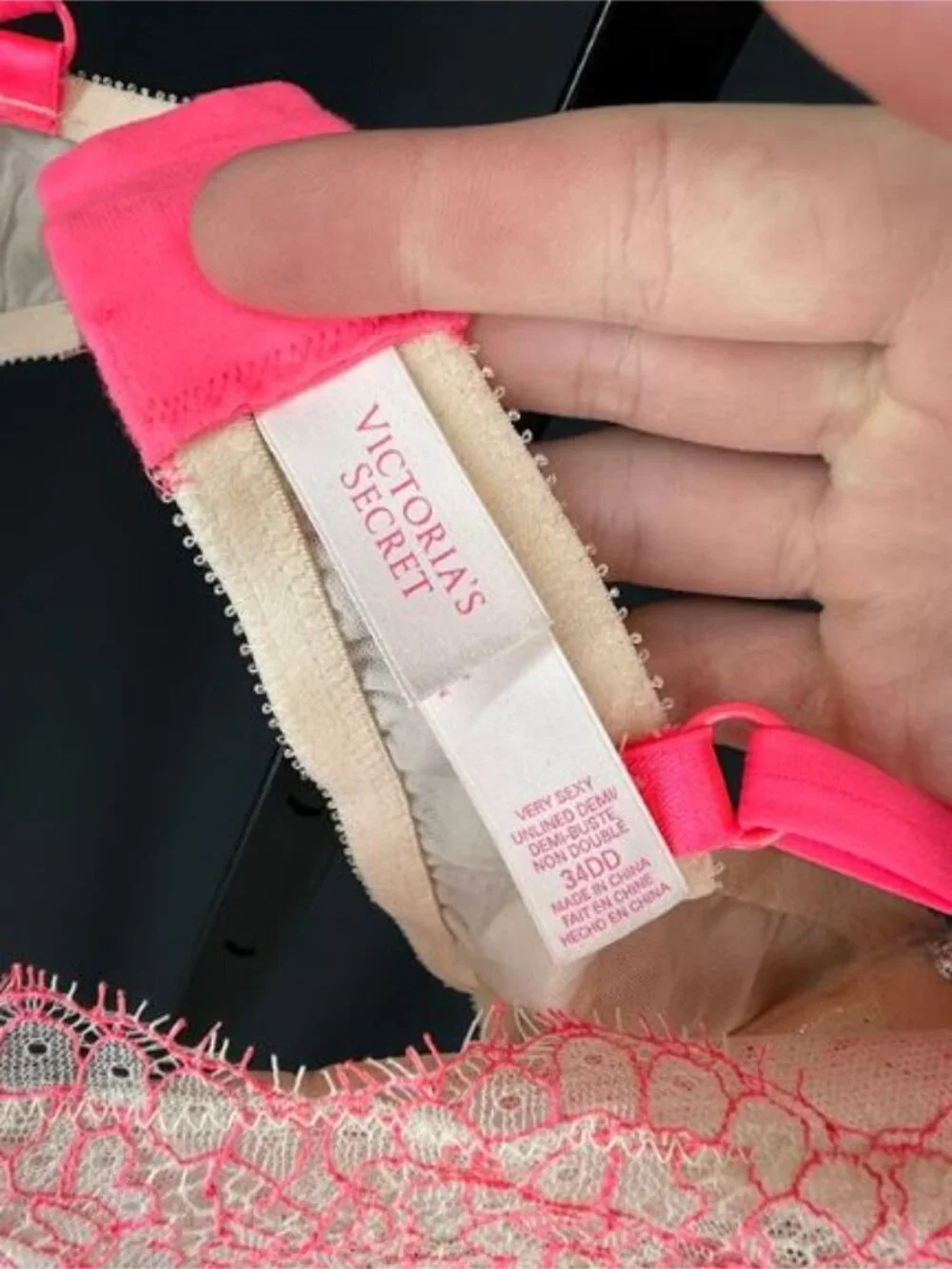 Victoria's Secret Very Sexy Unlined Demi Bra in Nude Hot Pink Lace